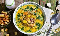 Сырный суп с курицей и грибами, пошаговый рецепт с фото на 208 ккал