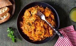Тушеная капуста с курицей на сковороде, пошаговый рецепт с фото на 304 ккал