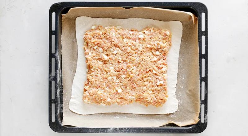 Легкий пирог с куриным фаршем и рисом из духовки, пошаговый рецепт с фото